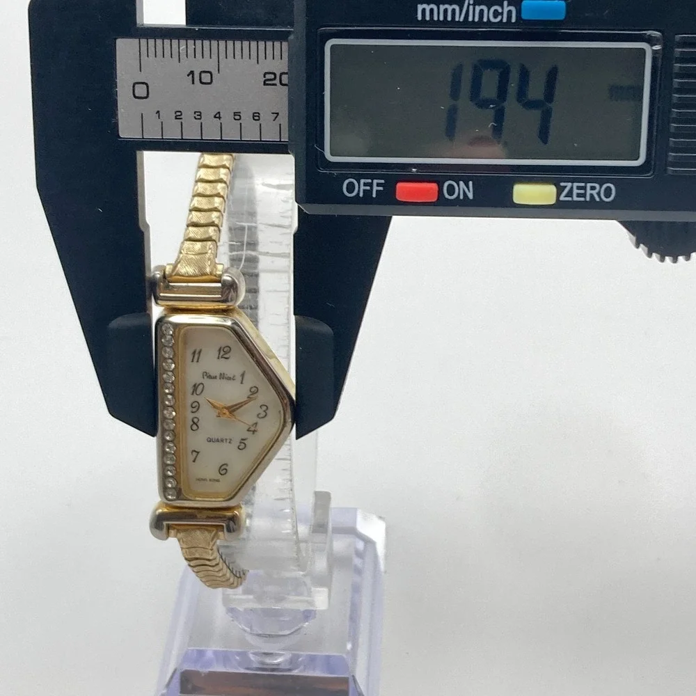 Pierre Nicol Half Moon Womens Watch Gold Tone Crystals MOP New Battery SMALL